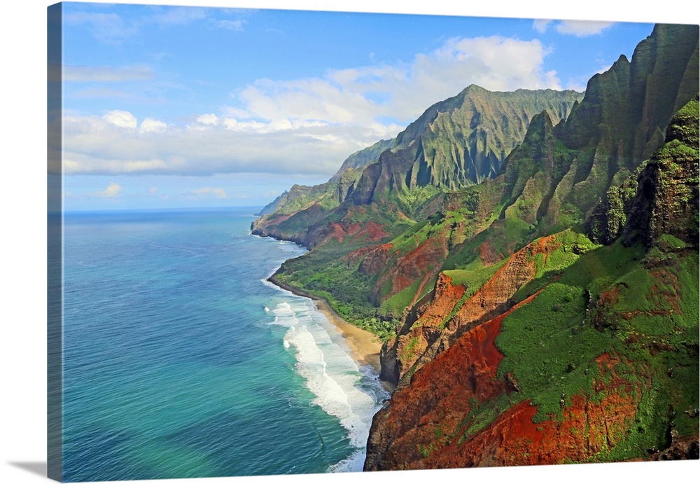 View at Na Pali coast from helicopter, Kauai, Hawaii.