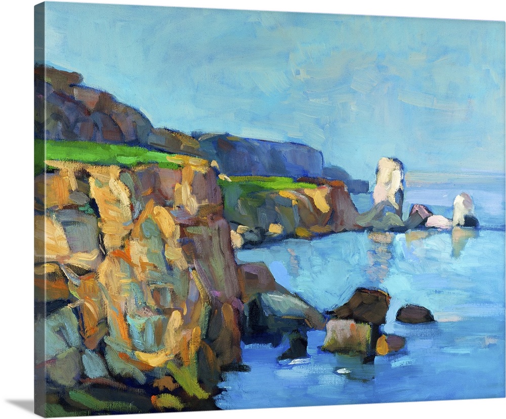 Originally an oil painting of ocean and cliffs on canvas.