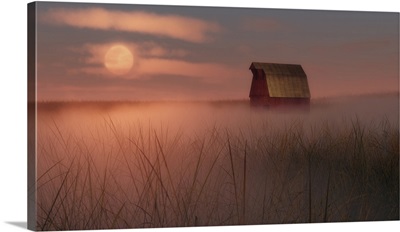 Old Agricultural Barn In A Misty Field
