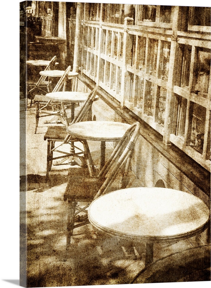 Outdoor cafe photo in vintage image style.