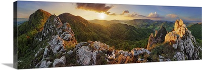 Panorama Mountain Landscape At Sunset, Slovakia, Vrsatec