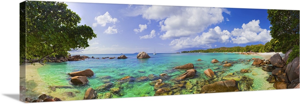 Panorama of Anse Lazio at Seychelles.