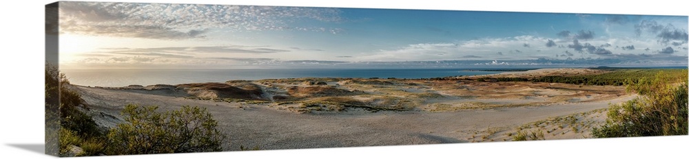 Panoramic view over dunes and Baltic sea. Panorama of Curonian spit, Nida, Lithuania.