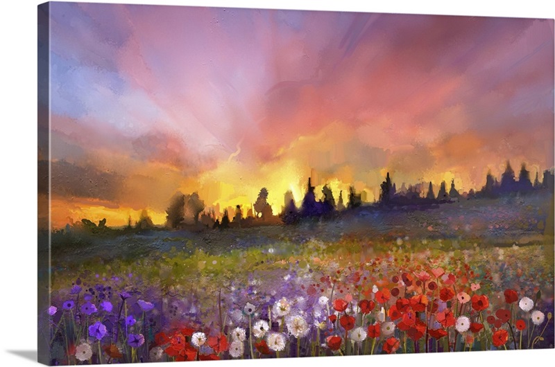 Deer Sunset Meadow - Canvas Print, Wall Art