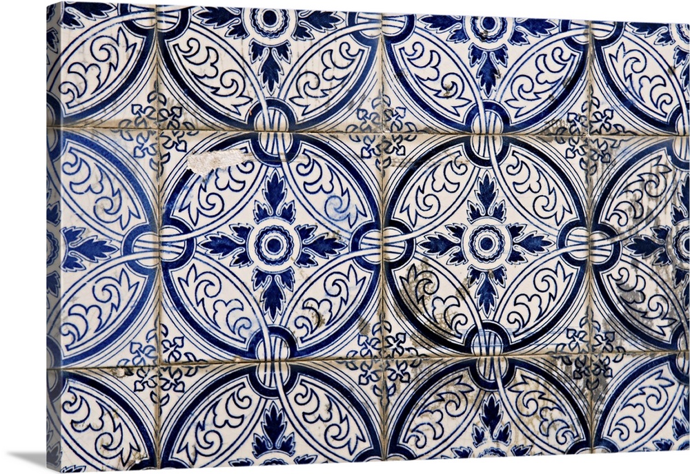Abstract pattern of Portuguese painted tiles with interesting designs.