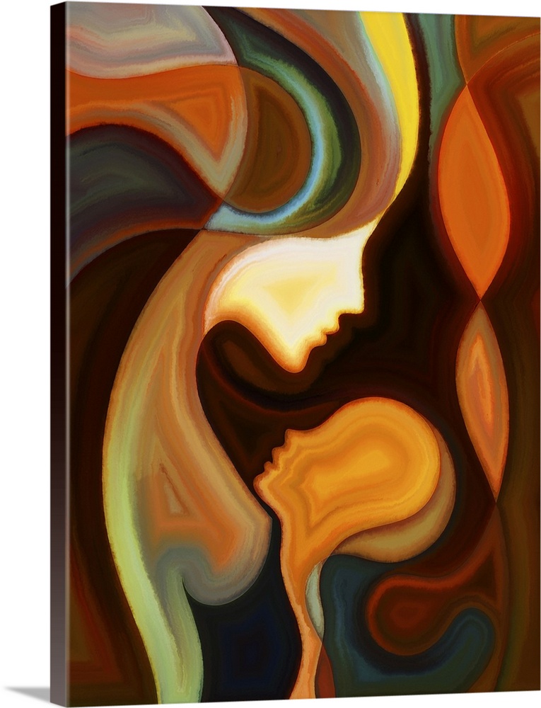 Parent connection series. Abstract design made of graceful profile lines of mother and child on the subject of parenting, ...