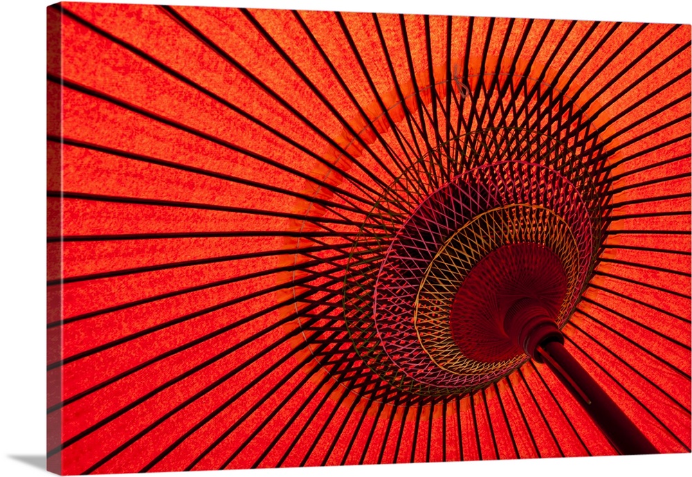 Detail of a traditional red Japanese umbrella.