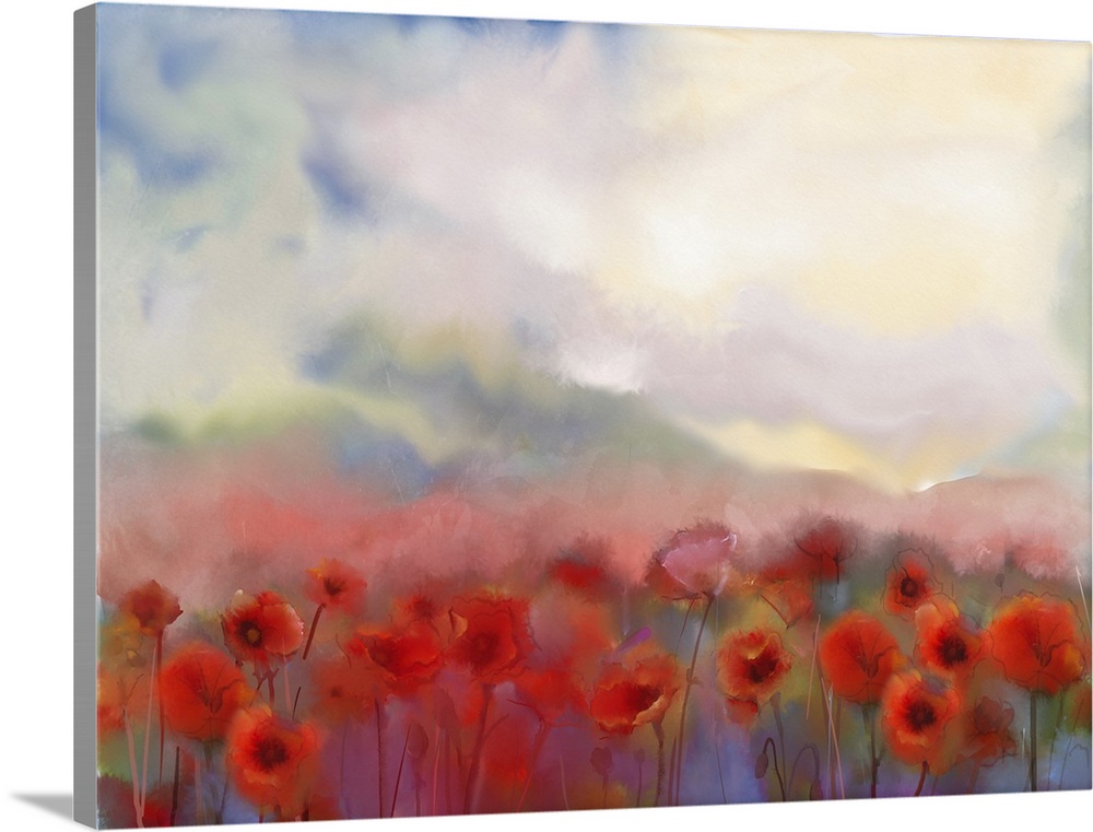 Red poppy field, originally a watercolor painting.