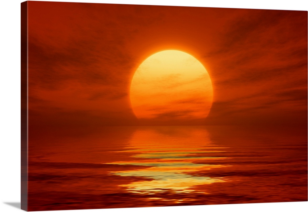 An image of a nice red sunset with a big yellow sun.