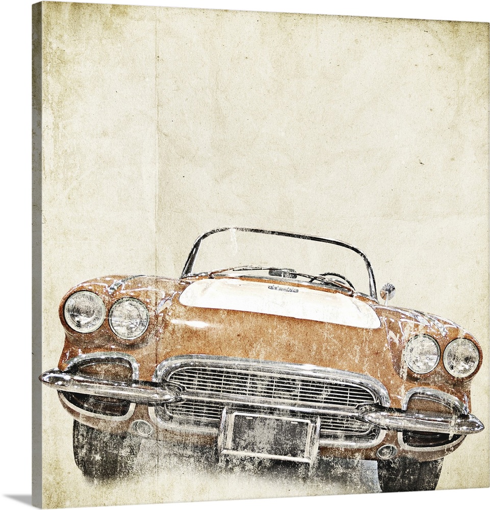 Retro background with old car.