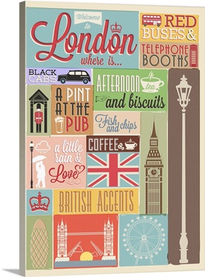 Retro Style Poster With London Symbols And Landmarks