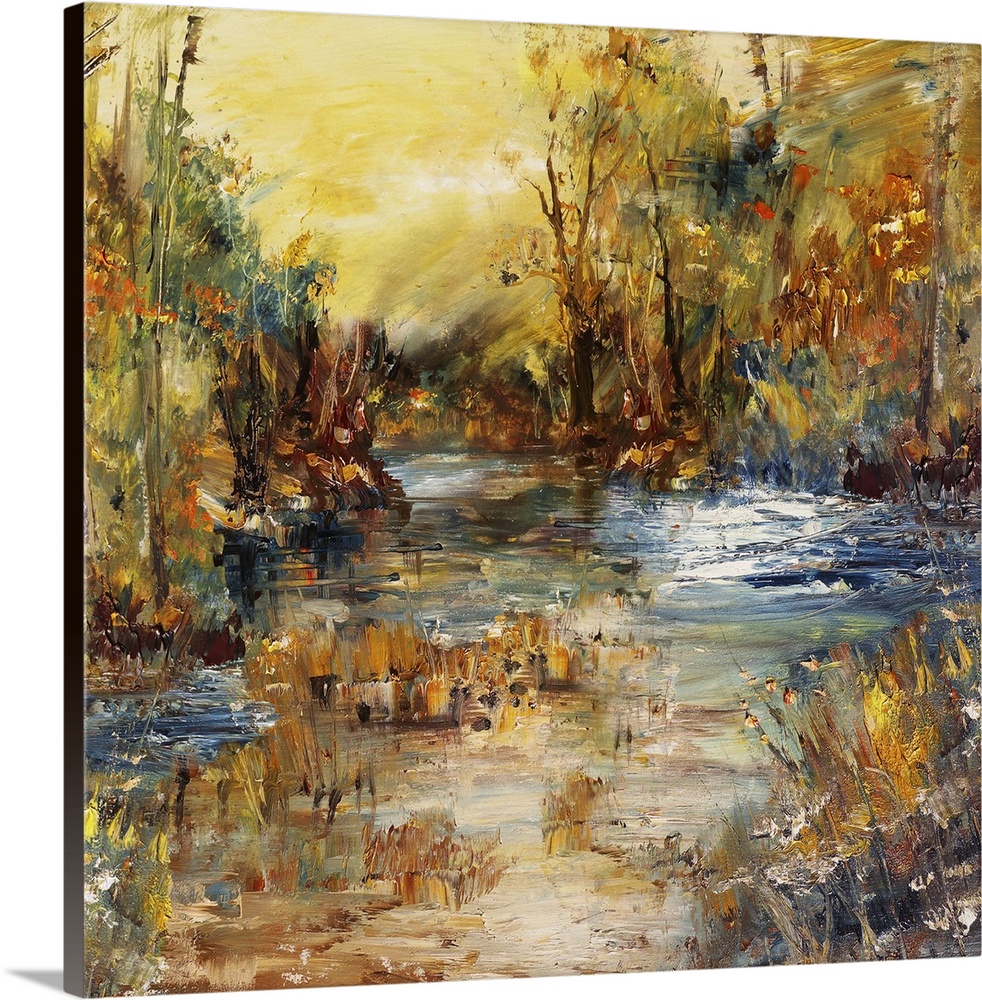 River in the forest, originally an oil painting abstract background.