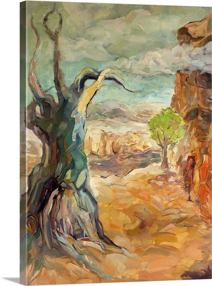 Originally an oil painting of Rugged Mountain (Canyon) and dead tree on canvas.