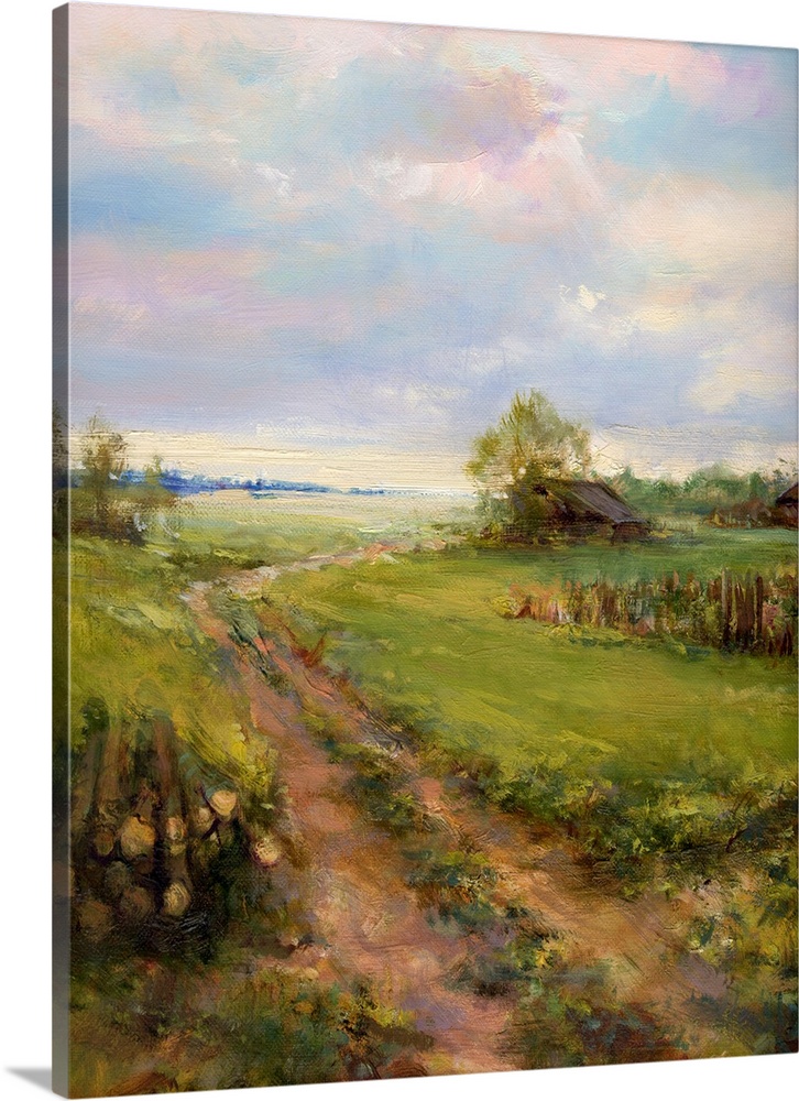 Rural landscape, originally a painting of oil paints impasto on canvas.
