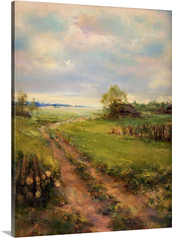Rural retro scene, originally an oil painting on canvas.