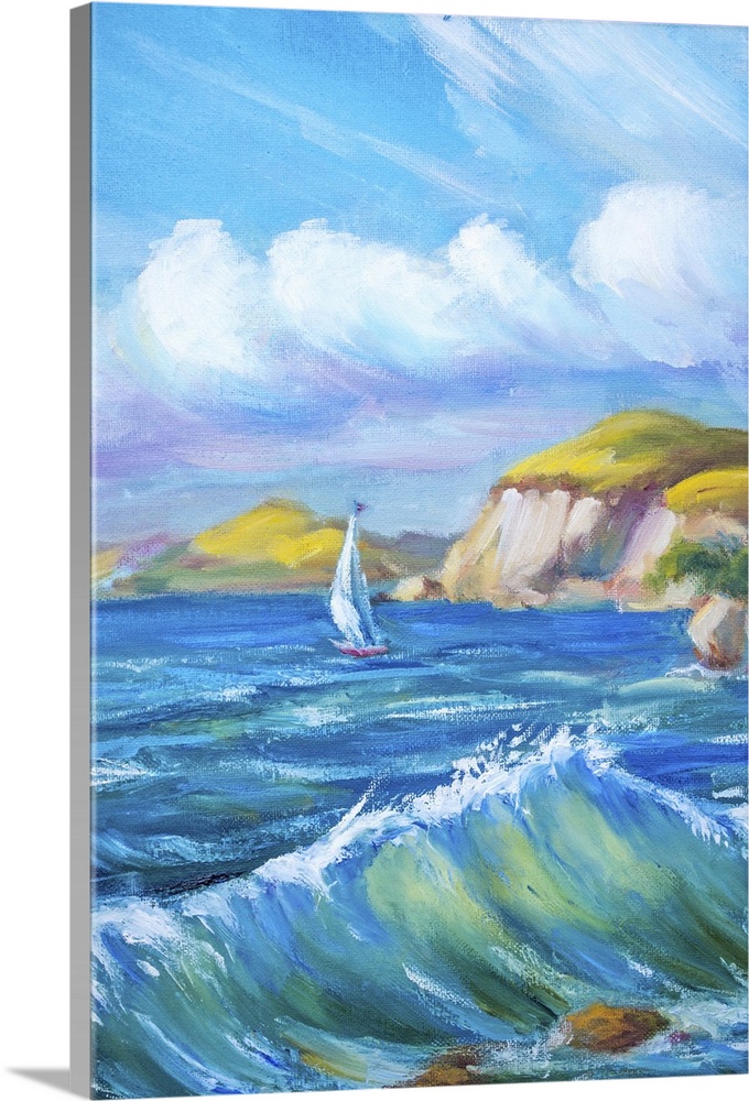 Sailing boat in the sea. Originally an oil painting.