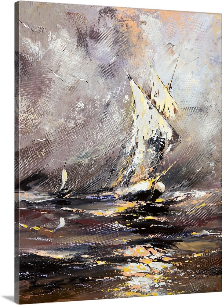 Sailing vessel in a stormy sea.