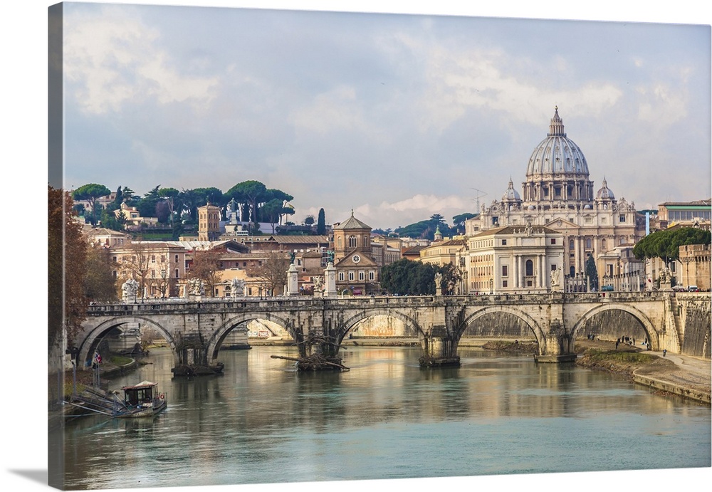 Saint Peter's basilica and Saint Angelo bridge in Rome.