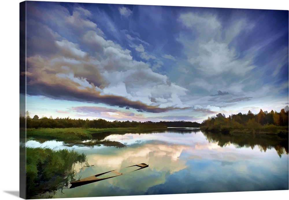 Scenic river landscape illustrated with beautiful sky.