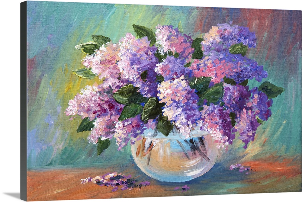 Originally an oil painting of spring lilac in a vase on canvas.