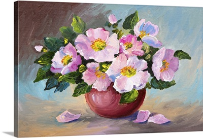 Spring Pink Wild Roses In A Vase