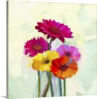 Still Life Of Yellow And Red Gerbera Flowers, Spring Flowers