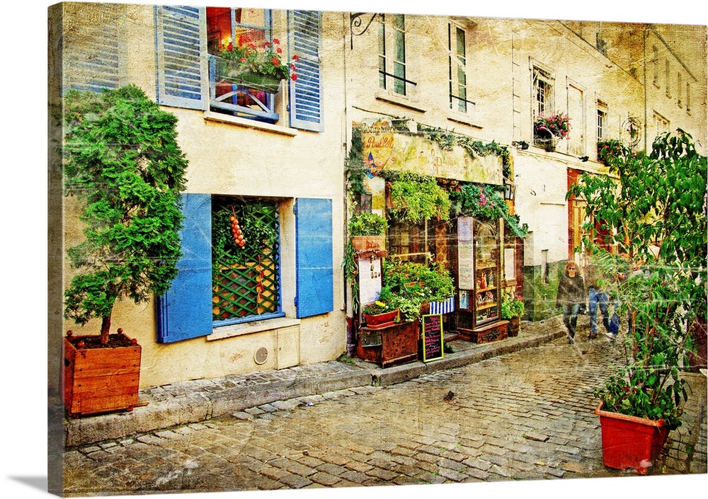 Streets of old Montmartre, Paris, in a watercolor style.
