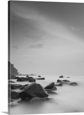 Stunning Black And White Long Exposure At Beach With Rocks