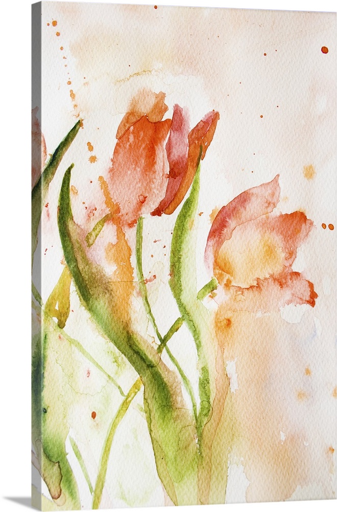 Watercolor background with stylized tulips flowers.