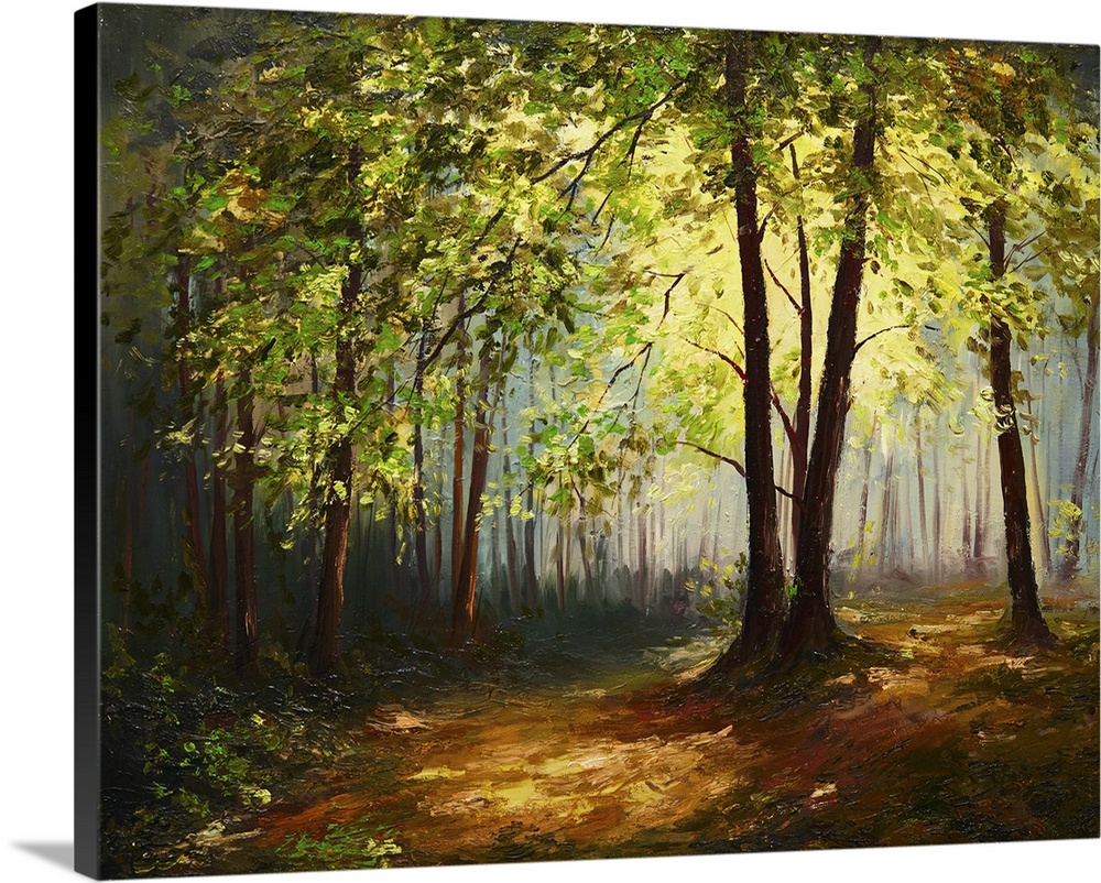 Originally an oil painting landscape of summer forest, colorful abstract art.