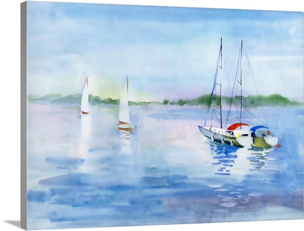 Originally a watercolor summer landscape with sailboats.