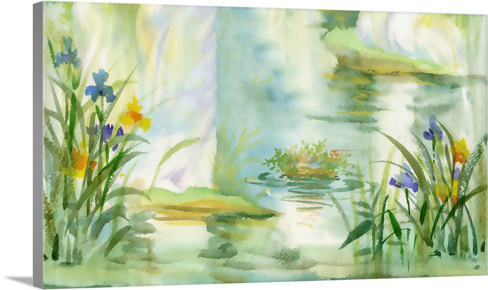 Summer pond, originally a watercolor illustration.