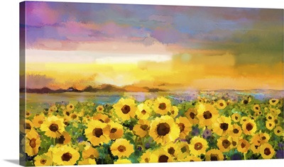 Sunflowers And Daisies In Field