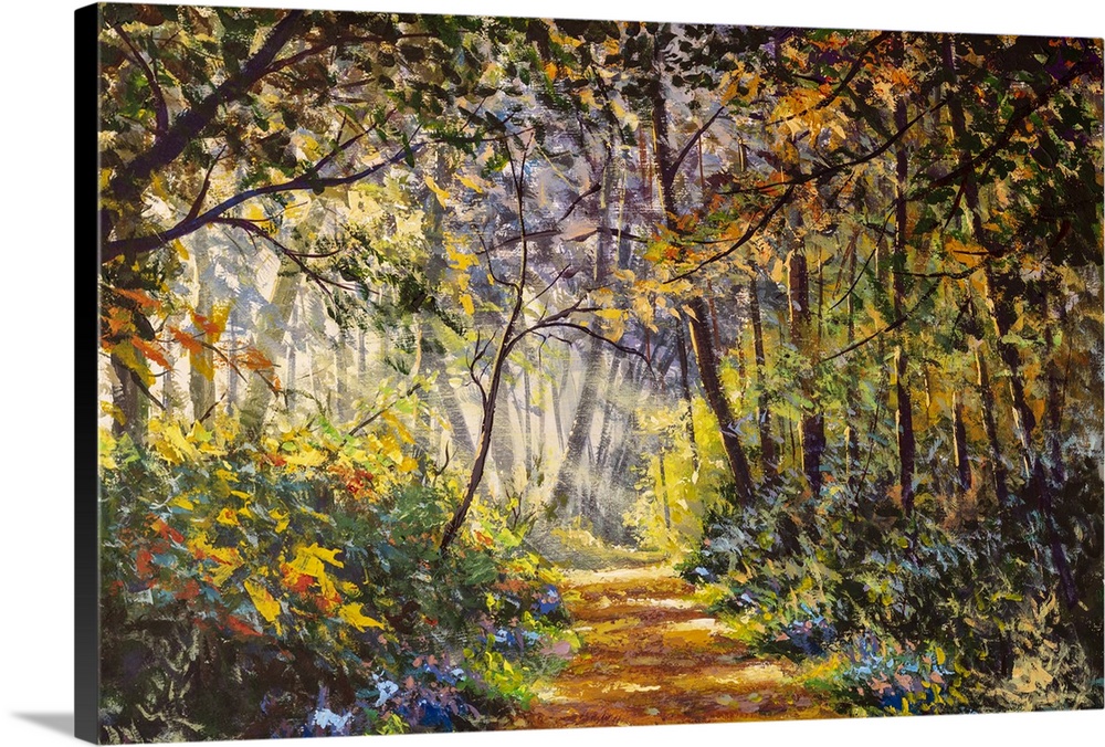 Sunlight park, alley, forest, rural landscape. Originally an artistic modern impressionism hand painting.