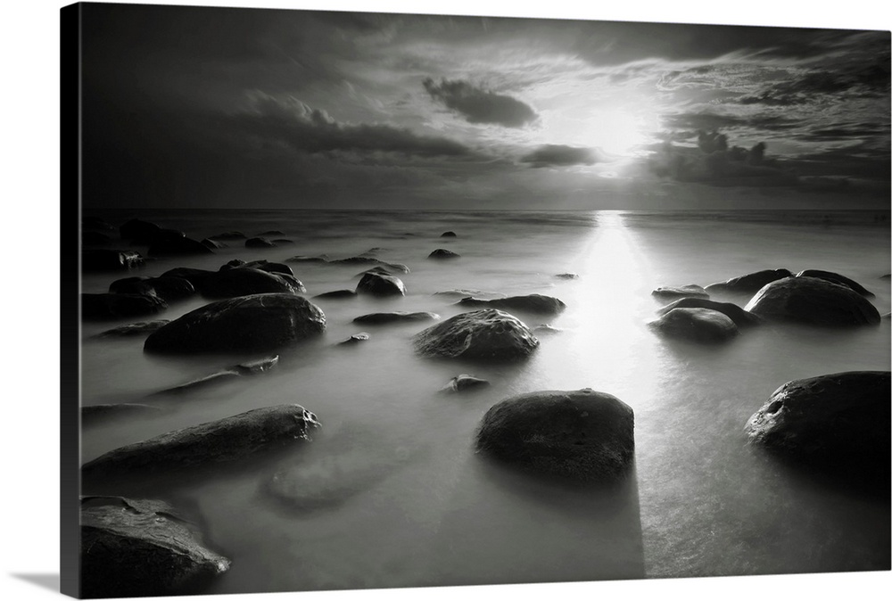 Beautiful sunset beach in Thailand. Photo made in black and white.
