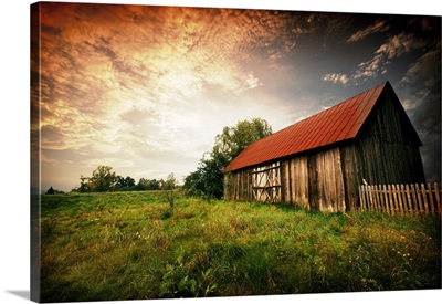 Sunset By An Old Barn