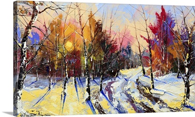 Sunset In Winter Wood