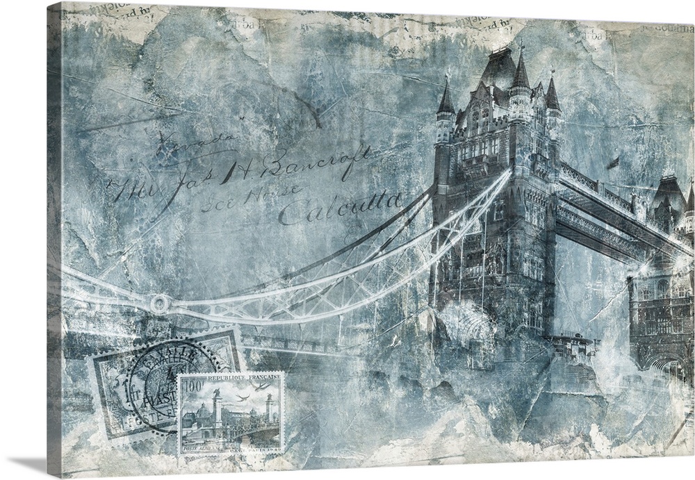 Tower bridge London, originally digital art, textured painting.