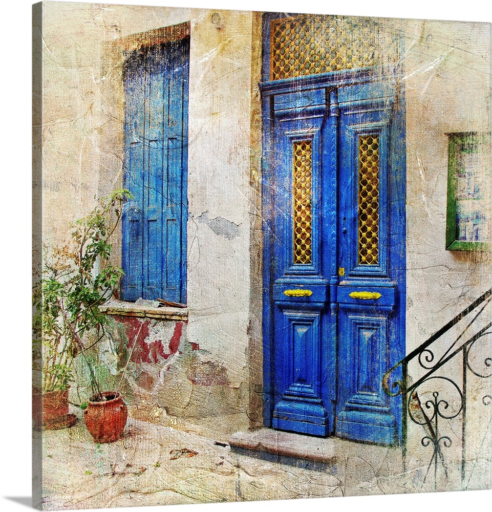 Traditional Greek streets -artwork in painting style.