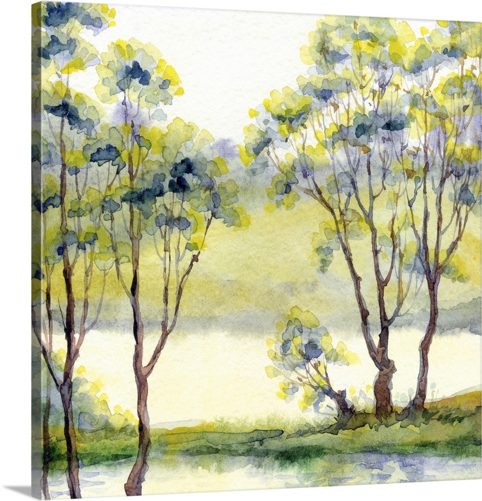 Bright watercolor artist sketch of a thicket shrub filled on a calm day.