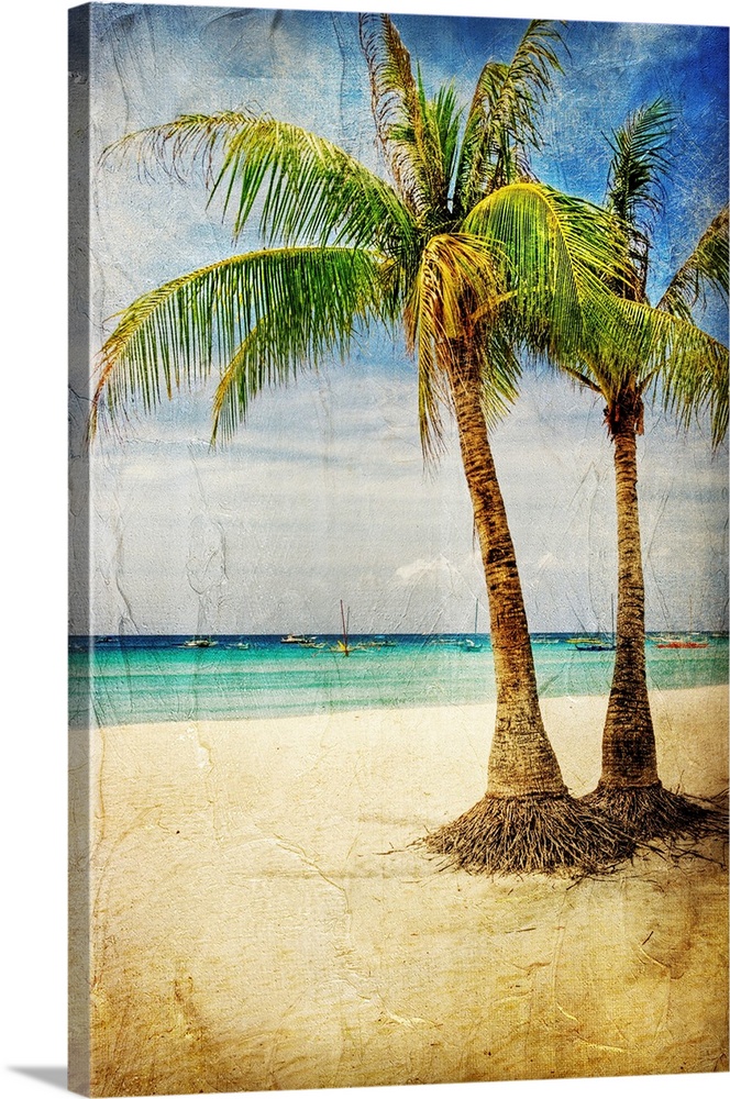 Tropical beach - artwork in painting style.