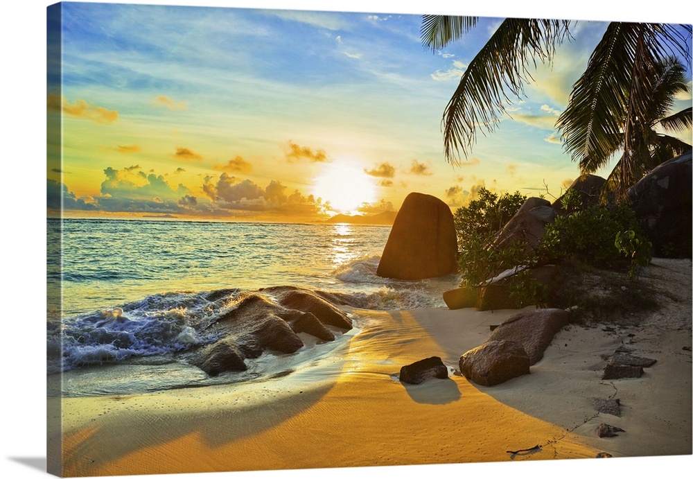 Tropical beach at sunset - nature background.