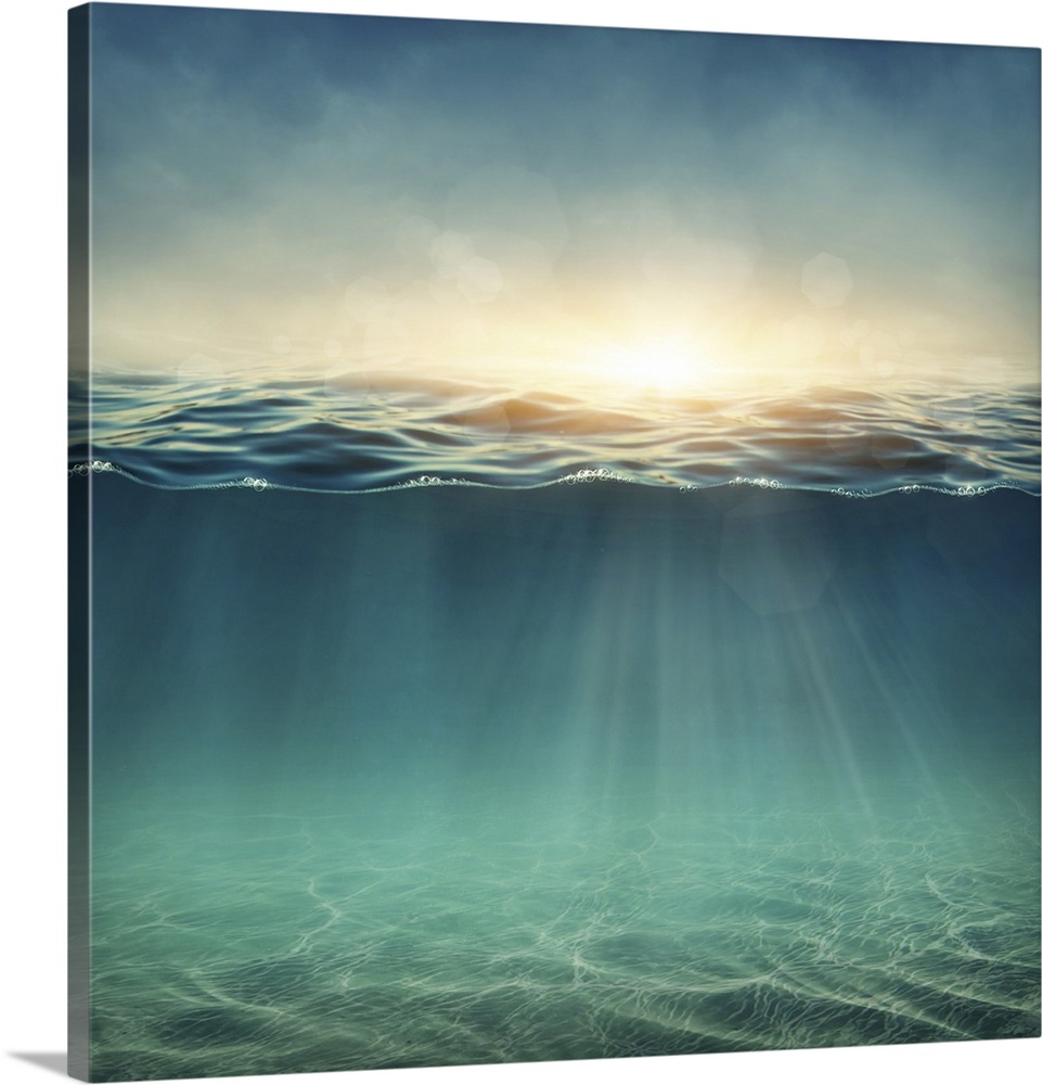 Abstract underwater artwork with sunbeams.