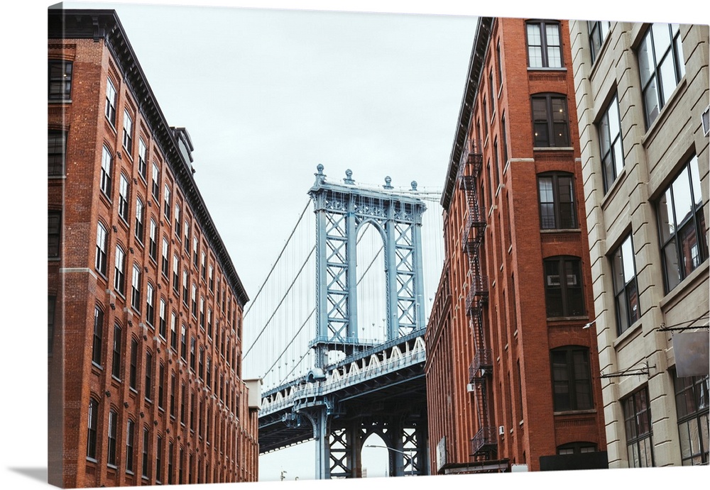 Urban Scene With Buildings And Brooklyn Bridge In New York City