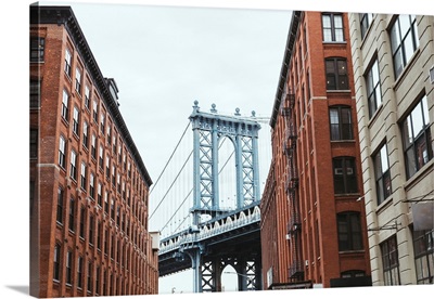 Urban Scene With Buildings And Brooklyn Bridge In New York City