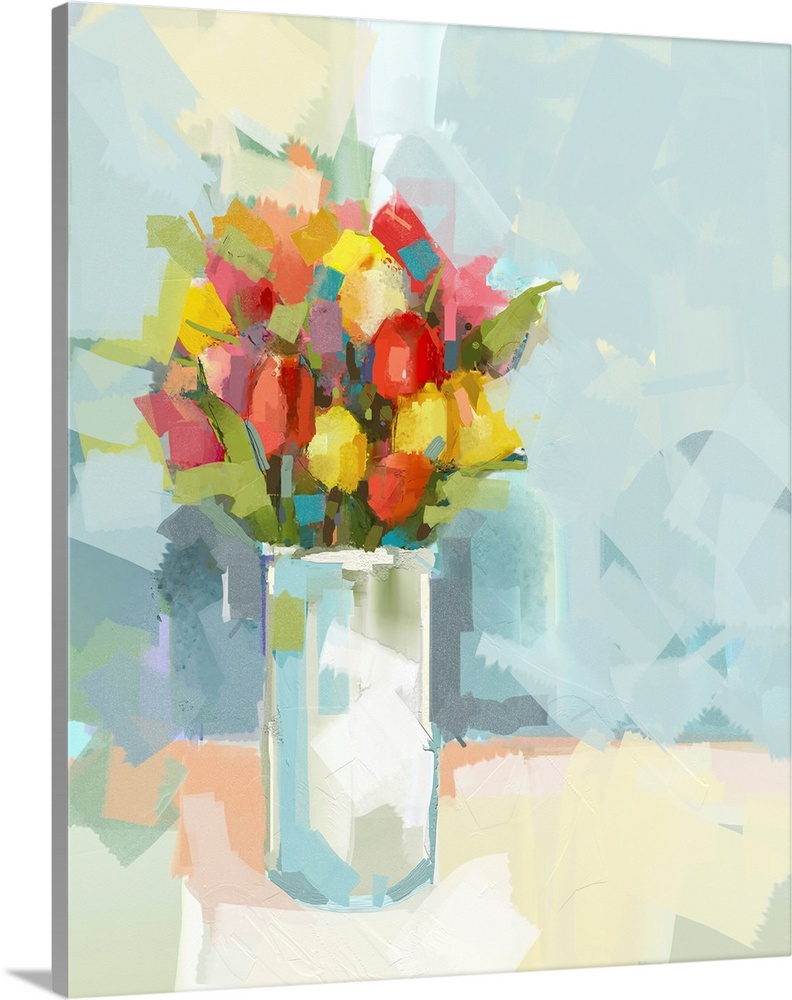 Vase with still life a bouquet of flowers. Originally an oil painting.