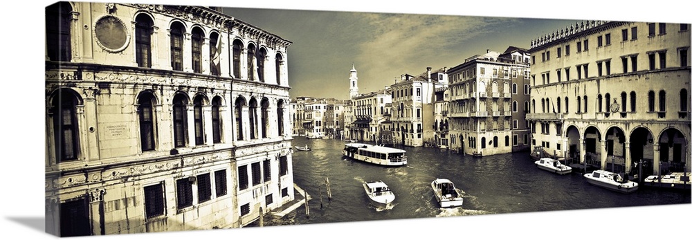 Panoramic photo of Venice with view on the river.