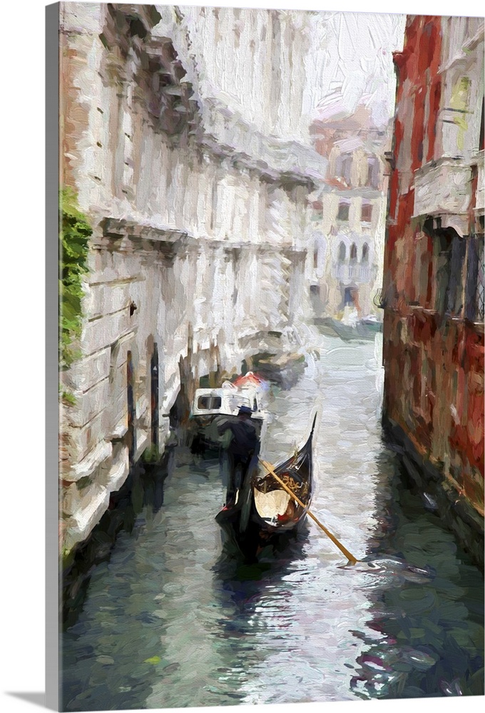 Venice with gondolas on grand canal, Italy. Originally an oil painting.