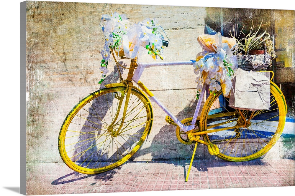 Street decoration with bike and flowers.