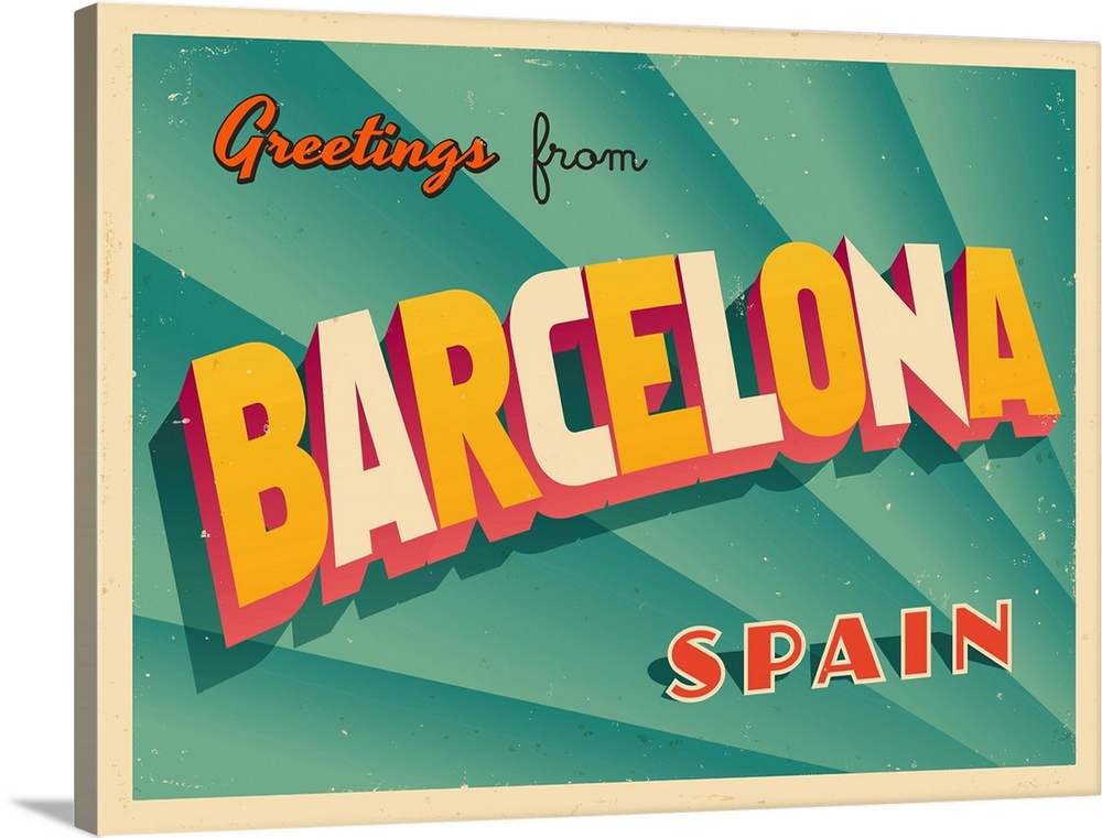 Vintage touristic greeting card - Barcelona.